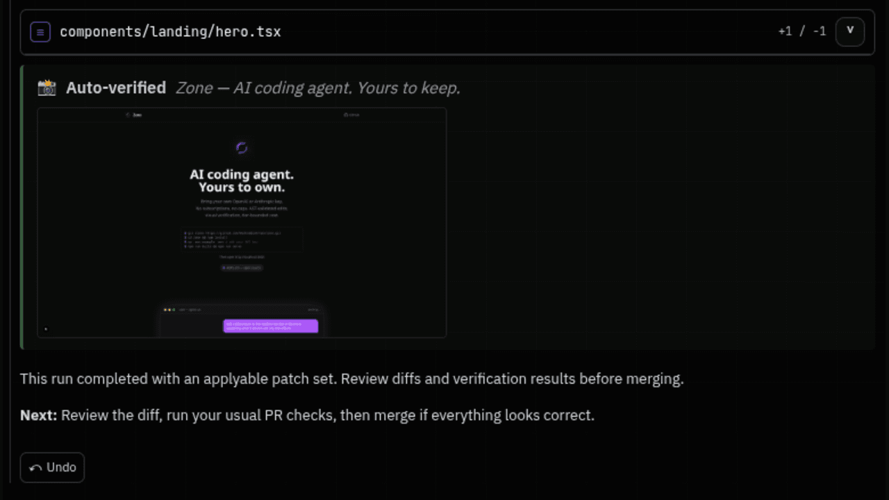 Visual Verification — auto-verified screenshot panel